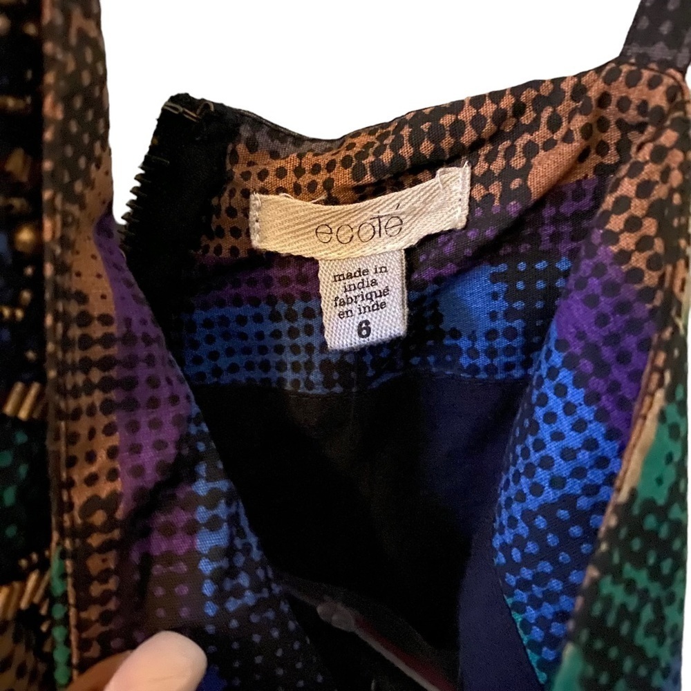 ECOTE’ Urban Outfitters Beaded Fit/Flare Cami-Strap Tribal Print Mini Dress sz 6 - Picture 5 of 6